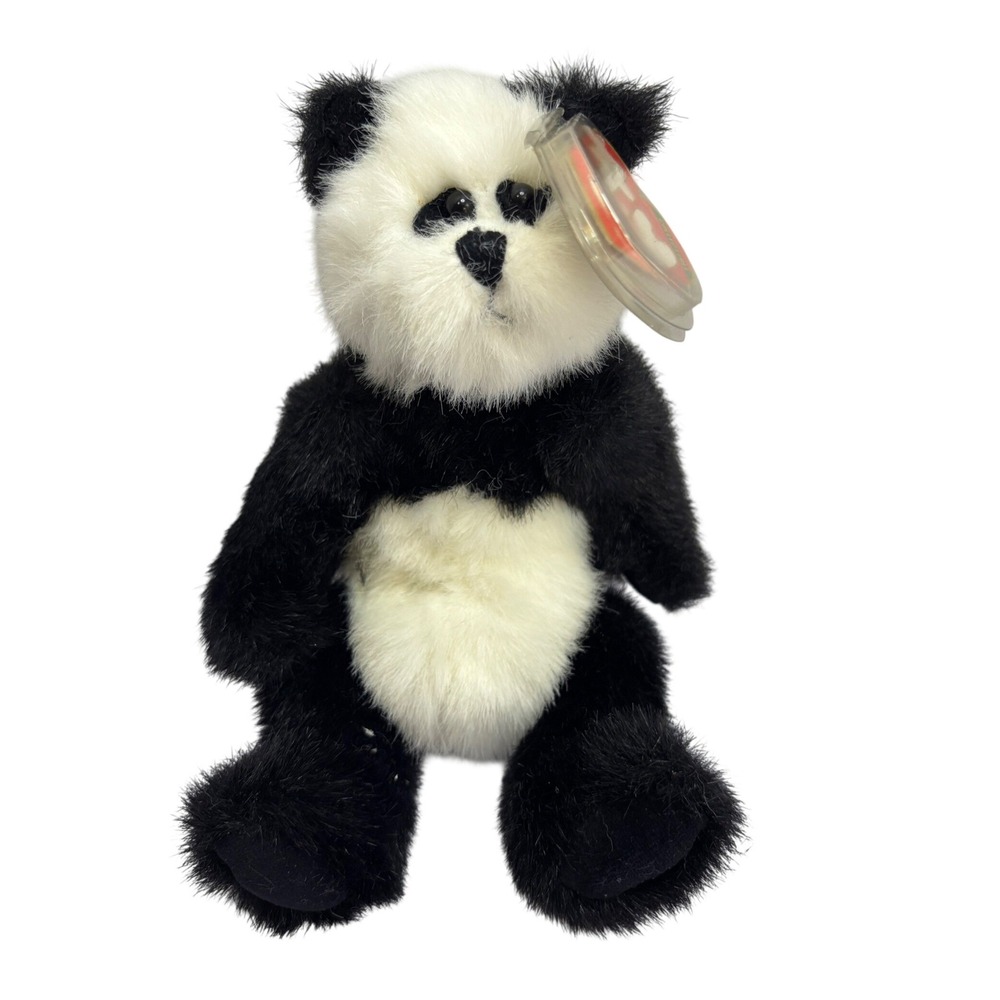 Ty Collectibles Checkers Panda Bear Black White Plush Stuffed Animal 10 in NWT